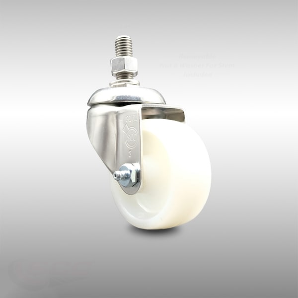 3 Inch 316SS Nylon Wheel Swivel 3/8 Inch Threaded Stem Caster